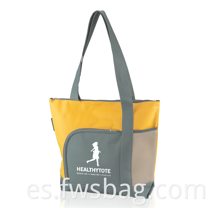 Fuerza comercial personalizada Promocional 600D Polyester Canvas Tote Bolsa de dos tonos de cremallera con logotipo impreso personalizado